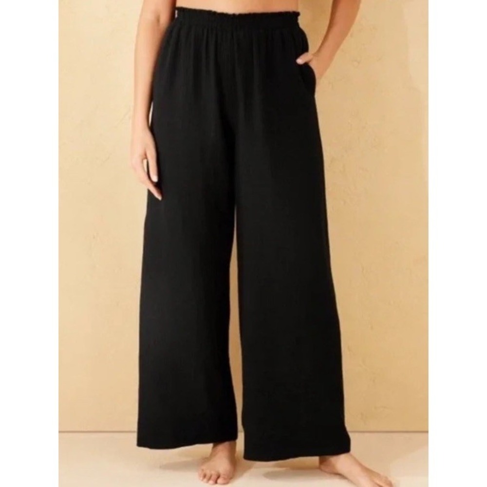 Shade & Shore Women's Gauze Swimsuit Coverup Bottoms Black Size Medium